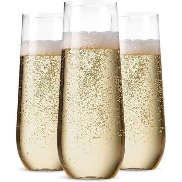 Munfix 36 Pack Stemless Plastic Champagne Flutes Disposable 9 Oz Clear Plastic Toasting Glasses Shatterproof Recyclable and BPA-Free