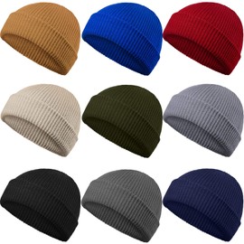 Geyoga 9 Pieces Winter Beanie Hats Warm Trawler Short Beanie Watch Hat Knit Fisherman Skull Cap for Men Women, 9 Colors (Classic Colors Set)