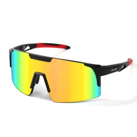 HNJOKE Sports Polarized Sunglasses, UV400 Protection Baseball Glasses Men Women, Softball Cycling Beach Volleyball Bike Running Fishing Driving Glass（Black Frame-red Mirror Lens）