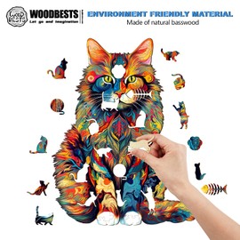 WOODBESTS Wooden Jigsaw Puzzle for Adults, Maine Coon Cat Puzzle (XL, 620pcs, 23.6"x18.9") Beautiful Wooden Box, Puzzle Wood Unique Shape, Birthday Gifts for Adults and Kids Family Game