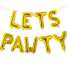 9 Pcs Lets Pawty Balloons Banner 16 Inch, Dog Cat Pet Birthday Letters Sign Lets Pawty Balloons Happy Birthday Banner for Pet Dog Cat Party Supplies Decorations (Gold)