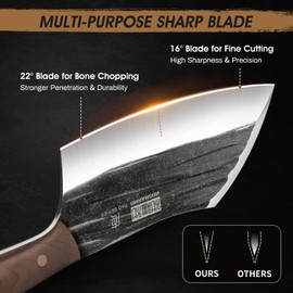 HOSHANHO 6 Inch Cleaver Knife, Hand Forged Vegetable Meat Cleaver, Full Tang Chopper Butcher Knife for Meat Cutting for Kitchen, Outdoor Cooking, Camping