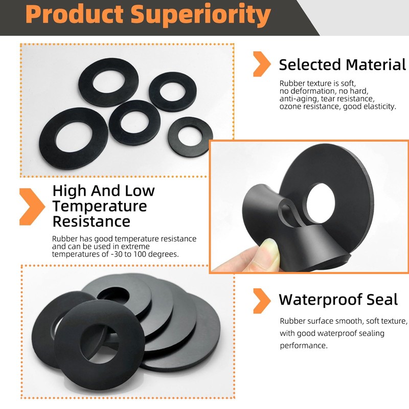 Tanstic 175Pcs 7 Sizes Black Flat Rubber Washers Assortment Kit,