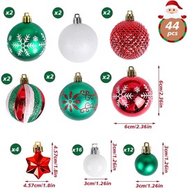 Christmas Ornament Set, Set of 44, Christmas Balls, Christmas Tree Decorations, Stylish, Gorgeous, Room Coffee Shop, Shop Decoration, New Year, Home Use, Atmosphere Decoration (Red)