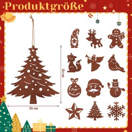 Otuuz Pack of 12 Christmas Tree Decorations, Rusty Decorative Hangers, Deer, Star, Snowman, Rust Decoration, Metal Christmas Decoration, Christmas Decoration for Christmas Tree, Garden Decoration, 8