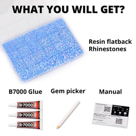 31000Pcs Baby Blue AB Rhinestones for Bedazzling, Bedazzler Kit with Flatback Rhinestones for Clothes Crafting Crafts Nails, 2,3,4,5,6mm Flat Back Resin Crystal Bedazzling Kit with B 7000 Glue Clear