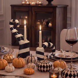 Mumufy 2 Pcs Halloween Black White Worm Theme Candle Holders Gothic Desktop Candle Holders Scary Movie Inspired Theme Table Centerpiece Decor for Halloween Haunted Graveyard Party Desktop Decorations