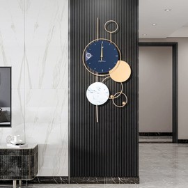 Blue And Gold Wall Clocks W/Hook 30" Large Wall Clock Modern Living Room Decor Kitchen Bedroom Indoor Gold Silent Non-Ticking Clock Decorative Wall Clock Battery Operated（Not Included Battery)