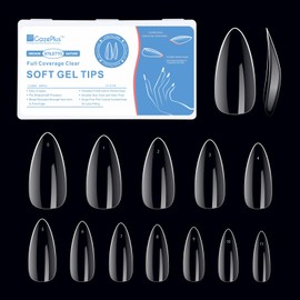 GazePlus Nail Tips, 600Pcs 12-size Medium Stiletto Fake Nail Tips, Full Coverage Clear Soft Gel Nail Extension Tips Set for Acrylic Nails False Nail for DIY at Home Nail Salon