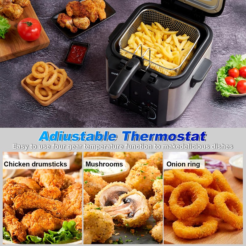 CUSIMAX Electric Deep Fryer for Home Use, 2.5 Liter 1500W