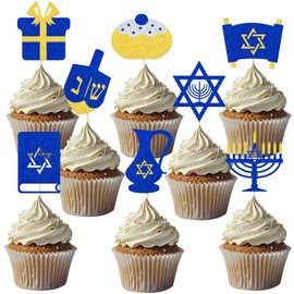 24 Pcs Hanukkah Cupcake Toppers Hanukkah Decorations Chanukah Holiday Party Decorations Jewish Party Decorations Supplies
