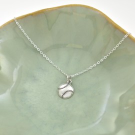 Softball Necklace in Sterling Silver on a 16 Inch Sterling Silver Cable Chain. Softball Charm. Softball Jewelry. Softball Team. Softball