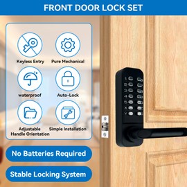 Gertrdti Keyless Entry Handle Set, Stainless Steel Keypad Front Door Lock, Weatherproof Digital Code Lock (Black)