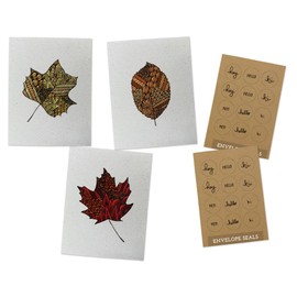 Zentangle Autumn Leaves Fall Note Cards - 24 Greeting Cards with Envelopes and Brown Kraft Sticker Seals - Perfect as Fall Thank You Cards