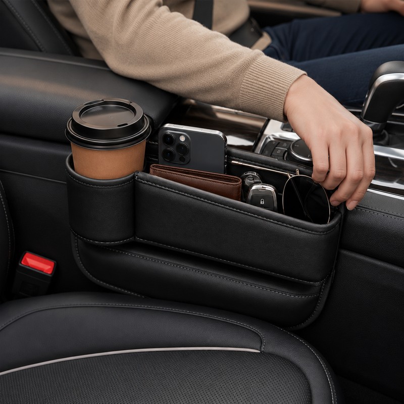 Car Seat Gap Organizer with Cup Holder – PU Leather