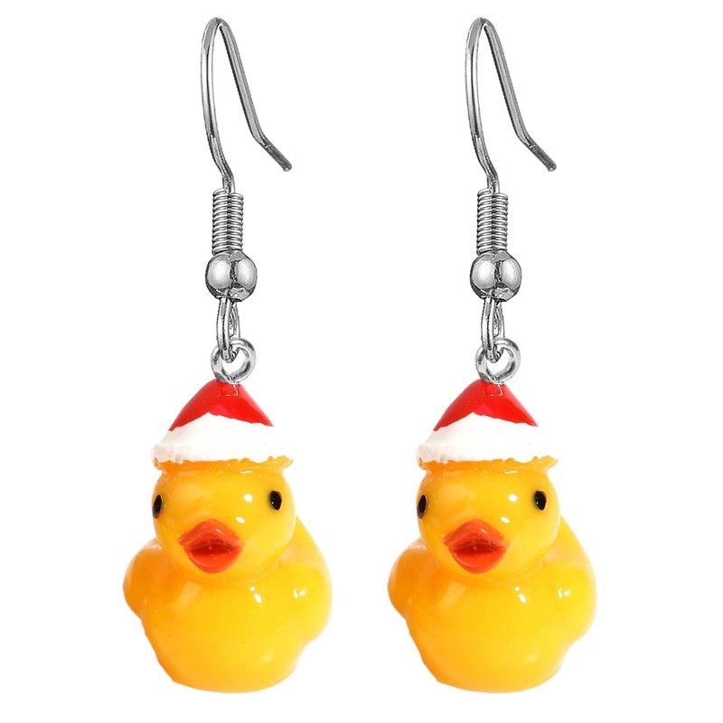 Charm Buddy Rubber Duck Santa Hat Dangle Earrings Womens Girls