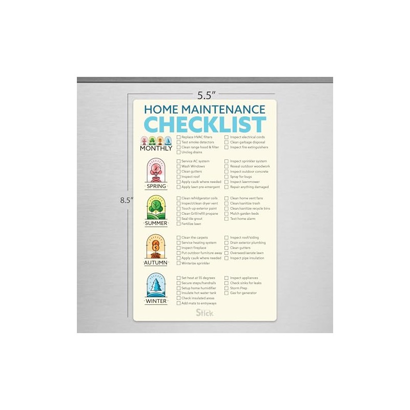 Magnetic Home Maintenance Checklist – Monthly & Seasonal Home Care