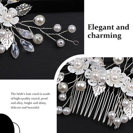 Bridal Wedding Hair Combs Crystal Flower Bridal Headpiece Beads Hair Clips Hair Accessories for Women and Girls Silver