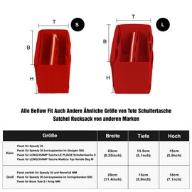 NEPAK Handbag Organiser, Bag Organiser for Speedy 30, Handbag Organiser for Women, Tote Bag (Red, L)