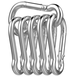 Uootach Pack of 6 Carabiner Hooks, Spring Carabiner Made of 304 Stainless Steel, Safe Load Capacity 140 kg, Spring Closed 60 x 30 x 5.9 mm, Carabiner for Hammocks, Camping, Fishing, Awnings (Silver)