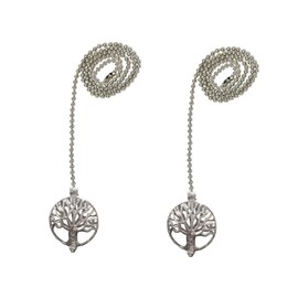 Royal Designs, Inc. Adjustable Ceiling Fan Pull Chain Extension with Jubilant Oak Ornament, 24 Inch, Chrome, Set of 2