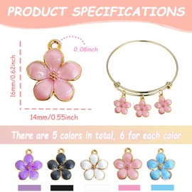 SSYHQAX 30 pcs Gold Plated Enamel Cherry Blossoms Flower Charms Pendan Cute Small Flower Pendants for Jewelry Making Kit Bracelet Necklace Earrings Keychain DIY Crafts Crafting(Cherry)