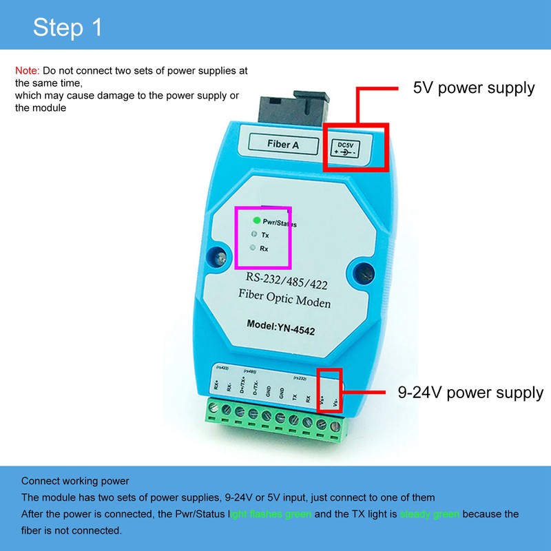 2Pcs RS485/422/232 Fiber Optic Converter Bidirectional Transimitter Receiver Modem Transmission