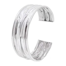 TreasureBay 925 Sterling Silver 25Mm Wide Cuff Bangle for Women, Adjustable Open Cuff Bracelet, Textured Statement Silver Bangle, Gift for Her