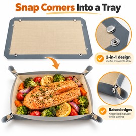 Reusable Silicone Baking Mat for Oven Cooking – Nonstick 2-in-1 Baking Tray with Snap Corners for Easy Meal Prep and Cleanup