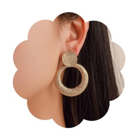 Cimenexe Bohemian Textured Coin Stud Earrings Gold Hollow Circle Dangle Earrings Hammered Circle Hoop Drop Earrings Raised Disc Earrings Punk Statement Earrings Jewellery for Women and Women, Zinc, No