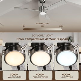 VAGIZM Ceiling Fan 52'' with Light: Modern Remote Control Fans Downrod Mounted - Quiet Reversible DC Motor - Light Memory Function for Patio Dining Room Outdoor Indoor