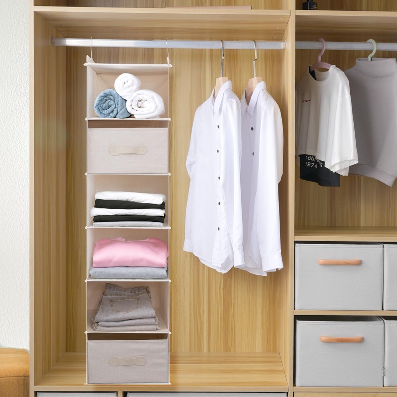 tulinstiraga Large Hanging Sweater Organizer for Closet,Collapsible 6-Shelf Hanging Closet