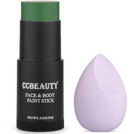 CCbeauty Barra de pintura facial verde, no tóxica para disfraz de Halloween, pintura corporal de cosplay, maquillaje SFX, barra de pintura profesional FX crema, base de pintura pigmentada de cobertura completa con esponja de maquillaje