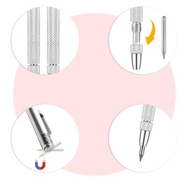 Bamyli 2 Stück Anreißnadel mit Magnet, Diamantritzer für Glas/Blech/Keramik mit 10 Ersatzspitzen für kleine rote Kappenmarker