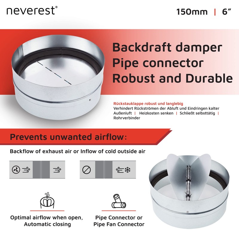 neverest® RK 6" Professional Backdraft Shutter Damper Connector Duct Fits
