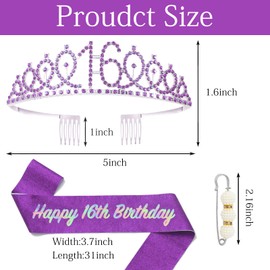 POPOYU Fabulous Birthday Crown Sash Set, Black Tiara Crown, Birthday Crown for Birthday Decoration, Princess Crowns, Hair Accessories for Women, Birthday Gift, Party Accessories, Rhinestone