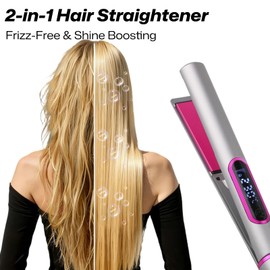2 in 1 Hair Straightener and Curler, Ceramic Coating Flat Iron with LCD Display, 11 Temp Settings (120℃-230℃), Fast Heat Up, 360° Swivel Cord, Portable Travel Styling Tool for All Hair Types