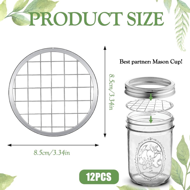 12 Pcs Mason Jar Flower Insert Lids Flower Grid Frog
