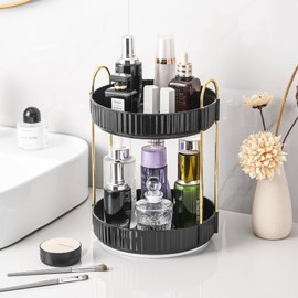 Aveniee Aveniee 360 Rotating Makeup Organizer for Vanity, Skincare & Perfume, Large Capacity Bathroom Countertop Storage, 2 Tiered Black Cosmetics Lipstick & Skin Care Holder for Dresser