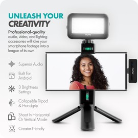 Movo VSK2 Wireless USB-C Vlogging Kit for Android: Complete YouTube Starter Kit with Wireless Microphone, LED Light, Hand Grip & Mini Tripod - Android Vlogging Kit for Content Creators
