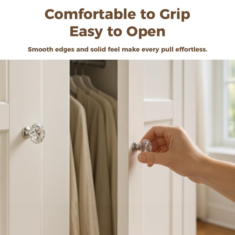 DEELF OUTLET 12 Packs Crystal Cabinet Knobs Drawer Pulls and