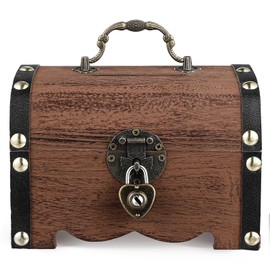 IMIKEYA Vintage Treasure Storage Box, Pirate Treasure Chest Vintage Handmade Decorative Wooden Box Piggy Bank Organizer Saving Box Case with Lock for Home Decoration