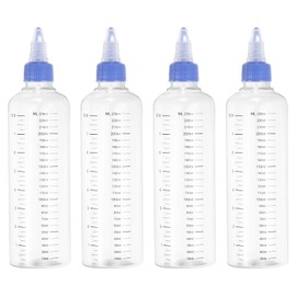 PATIKIL 230 Ml/8 oz Plastic Squeeze Bottles with Blue Twist Cap, 4 Pcs Graduated Round Dispensing Bottle Empty Pointed Bottle for Liquids, Crafts, Oils, Condiments, Transparent
