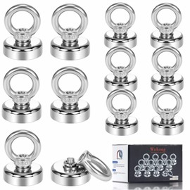 Wukong 12 Pack Magnet Hook,19kg Pulling Force Powerful Round Neodymium Fishing Magnet Heavy Duty Magnetic Hooks Diameter 0.98 inch(25mm)