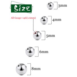 Leiainely 14g 14 Gauge Belly Button Septum Tongue Cartilage Eyebrow Lip Rings Replacement Piercing Balls Parts For Conch Helix Rook Tragus Industrial Earrings Navel Bridge Cheek Medusa Monroe Labret