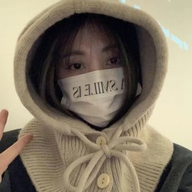 Women's Winter Knit Hooded Scarf, Neck Warmer Balaclava, Warm Earflap Hat lf2951 Free Size/Beige - Thick & Oversized Style 3ea