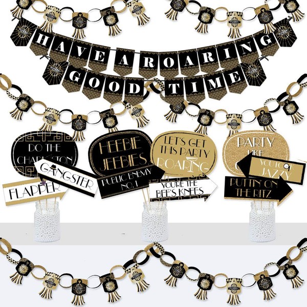 Big Dot of Happiness Roaring 20’s - Banner and Photo Booth Decorations - 1920s Art Deco Jazz Party Supplies Kit - 2020 New Year’s Eve Party - Doterrific Bundle