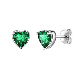 Shuxin Silver Stud Earrings for Women, 925 Sterling Silver Heart Stud Earrings, Silver May Birthstone Stud Earrings for Girls, 7mm Small Sleeper Cartilage Tragus Studs for Wife Girlfriend