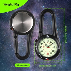 Nurse's Watch Emergency Service Accessories, Pocket Watch with Carabiner Nurse Watches Watch with Clip, Small + Pocket Watch Nurse Heart Rate Monitor Nurse for Cyclists Climbing Backpack, black,