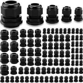 Duraaamo 100pcs Nylon Cable Gland Kit 3-25 mm Cable Gland Connectors NPT Waterproof Strain Relief Cord Connector Black Plastic Cord Grip Weatherproof Cable Pass Through PG7 PG9 PG13.5 PG21 PG29